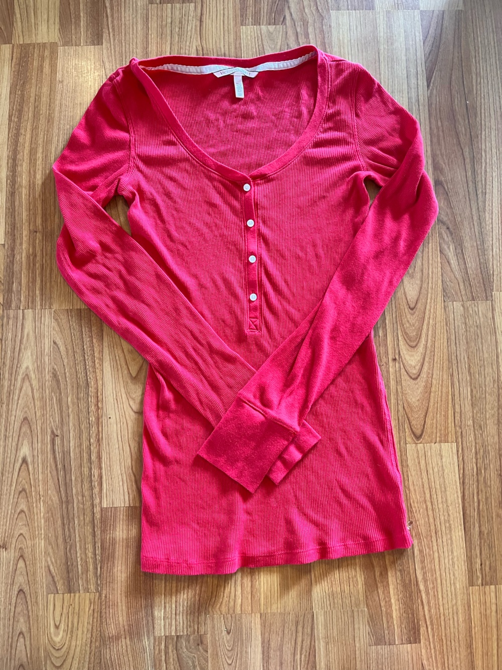 Victoria’s Secret Women’s Long-Sleeve Ribbed Henley Top - Red